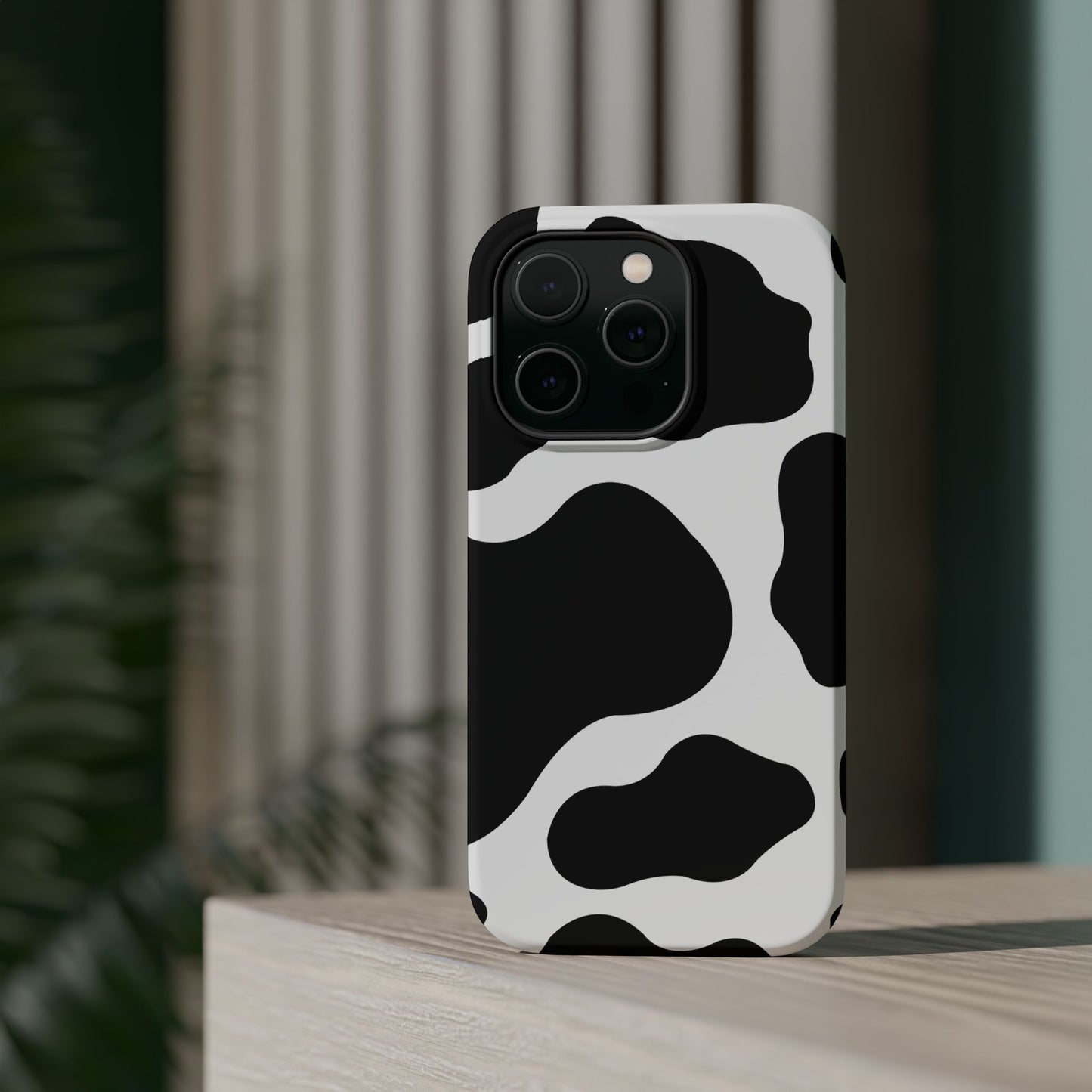 Chic Cow Print Tough Magsafe iPhone Case – Trendy Monochrome Animal Pattern with Dual-Layer Protection