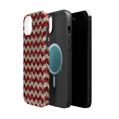 Sparkling Red & White Chevron – Glitter Illusion MagSafe iPhone Case