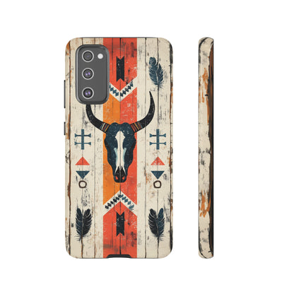 Rustic Western Bull Skull Tough Samsung Galaxy Case – Distressed Wood Design, Dual-Layer Protection