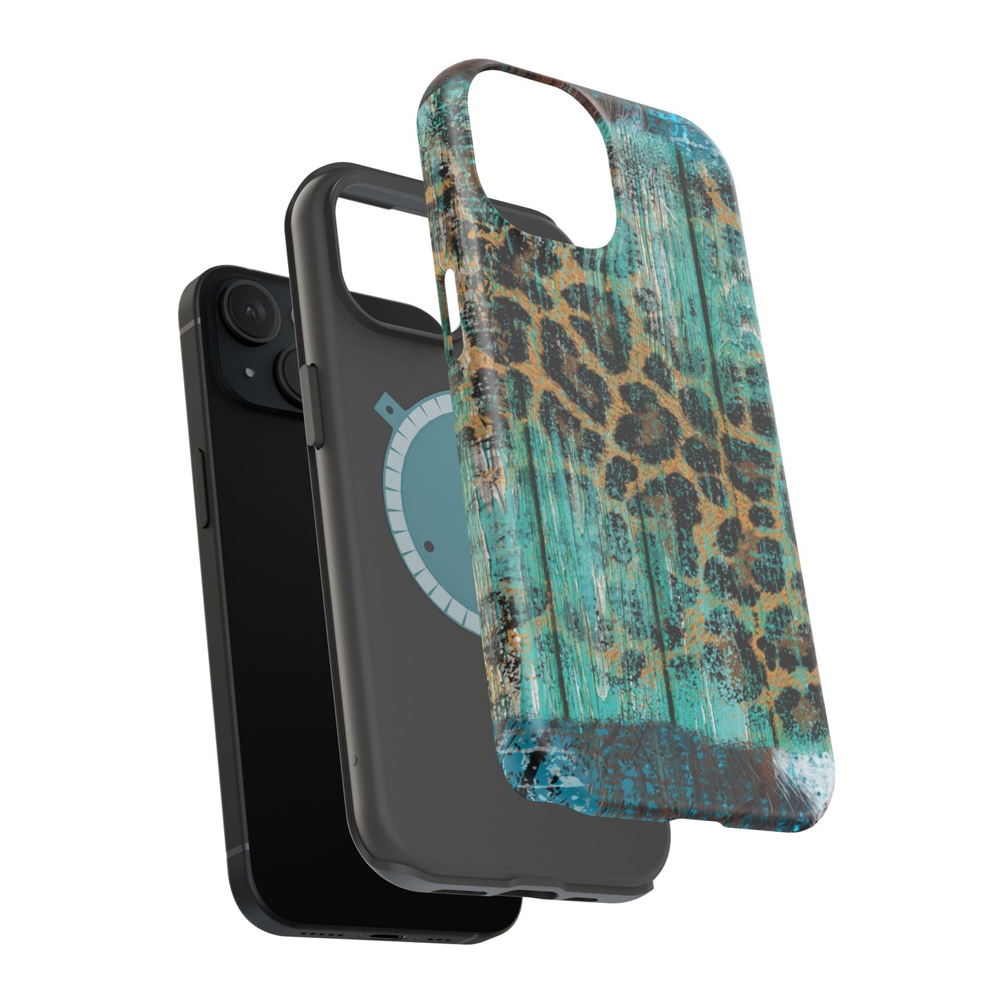 Turquoise Rustic Leopard Wood - MagSafe  iPhone Series Case