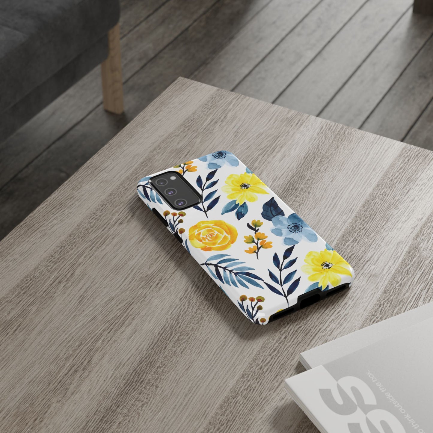 Golden Yellow & Sky Blue Floral – Watercolor Botanical Samsung Galaxy Case