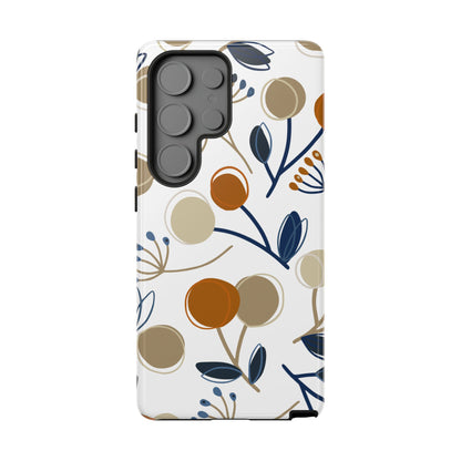 Modern Botanical Berries Tough Samsung Galaxy  Case – Earthy Tones & Navy Accents, Shock-Resistant