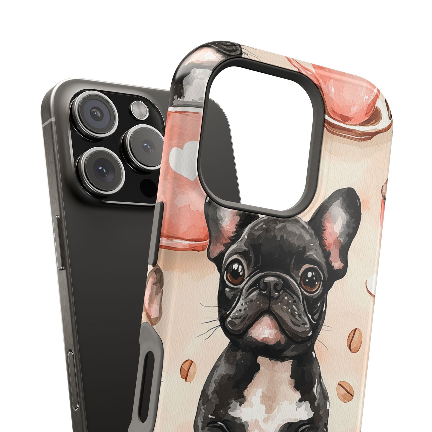 French Bulldogs in Coffee Cup MagSafe iPhone Case – Cute Dog Art, Shockproof & Slim Design