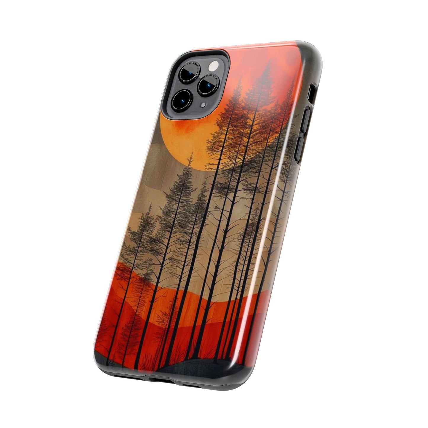 Moody Forest Moonrise iPhone Case – Dark Landscape Design, Dual-Layer Protection