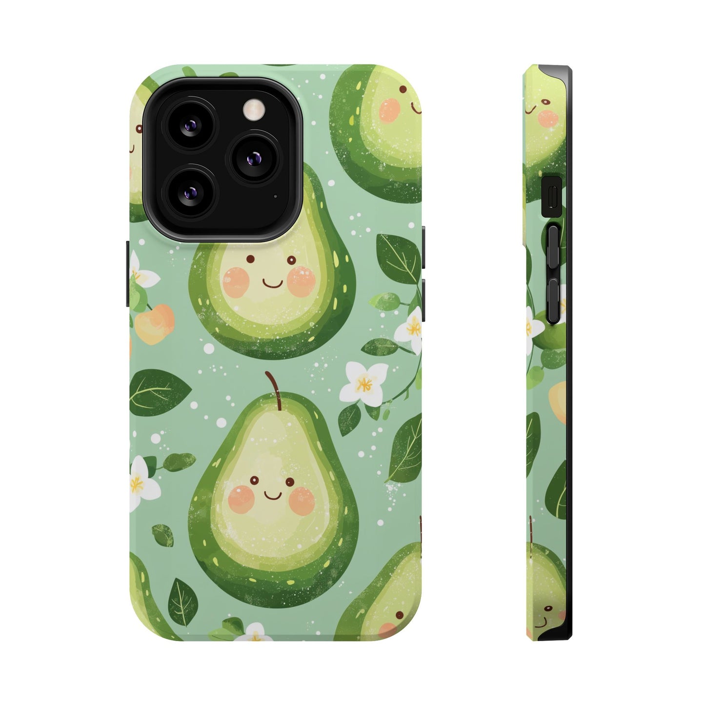 Smiling Avocados Tough MagSafe iPhone Case – Cute Avocado Design, Dual-Layer Protection