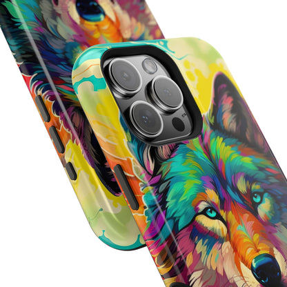 Rainbow Wolf in Bloom – MagSafe iPhone Case with Nature-Inspired Design