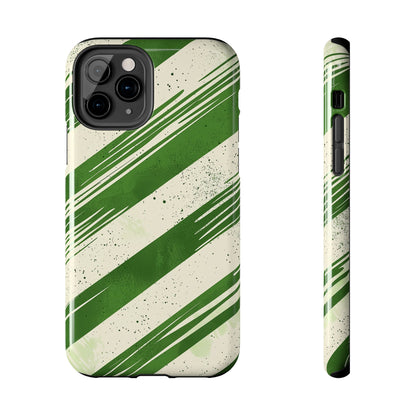 Green Stripes iPhone Case – Bold Diagonal Brushstroke Design - BOGO Cases