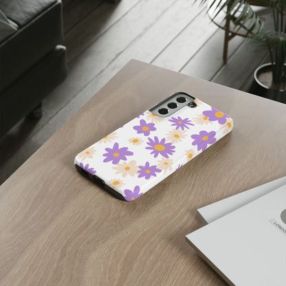 Retro Daisy Flower Samsung Galaxy Case – Pastel Purple & Cream Floral Design with Matte Finish