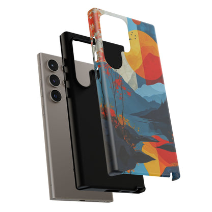 Abstract Autumn Landscape Samsung Galaxy Case – Bold Colorful Sunset Design, Dual-Layer Protection