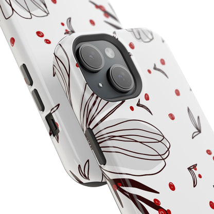 Minimalist Line Art Floral Tough MagSafe iPhone Case – Bold Red and Black Design, Shockproof Protection