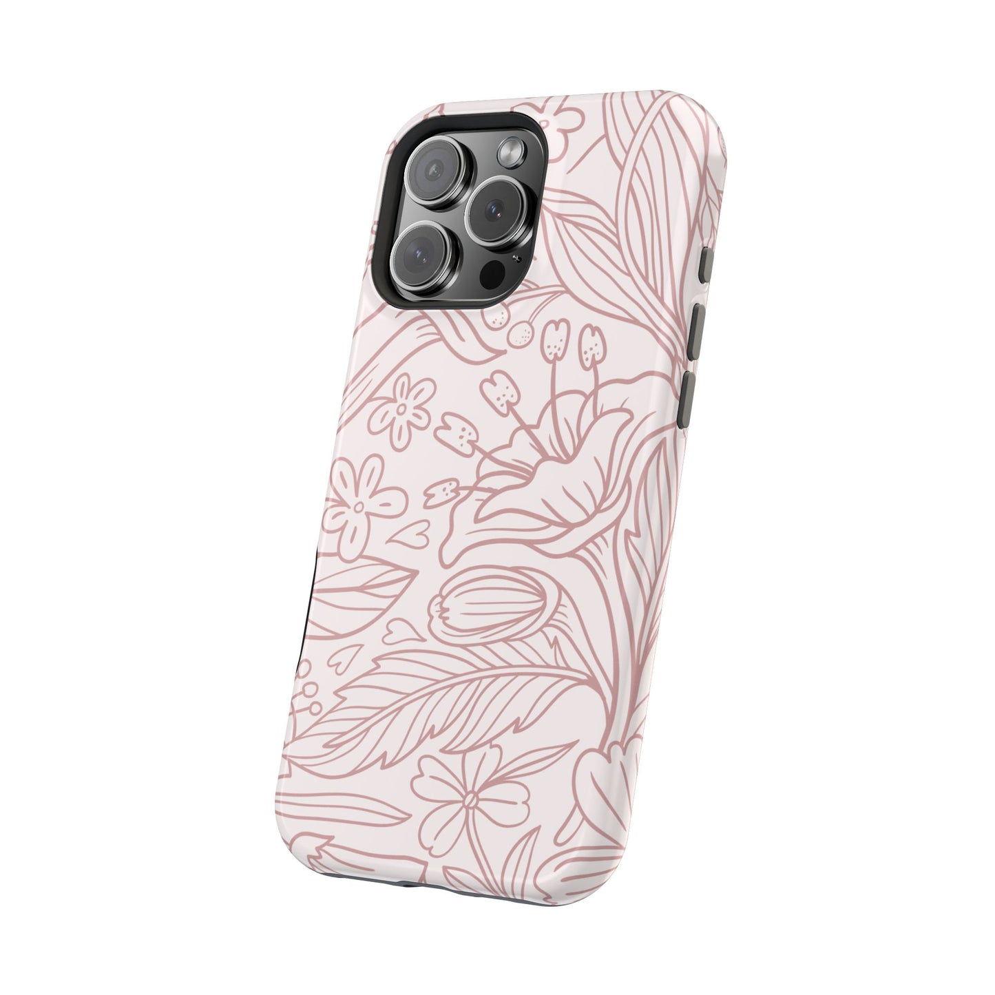 Blush Floral Line Art Tough MagSafe iPhone Case – Delicate Minimalist Design with Dual-Layer Protection