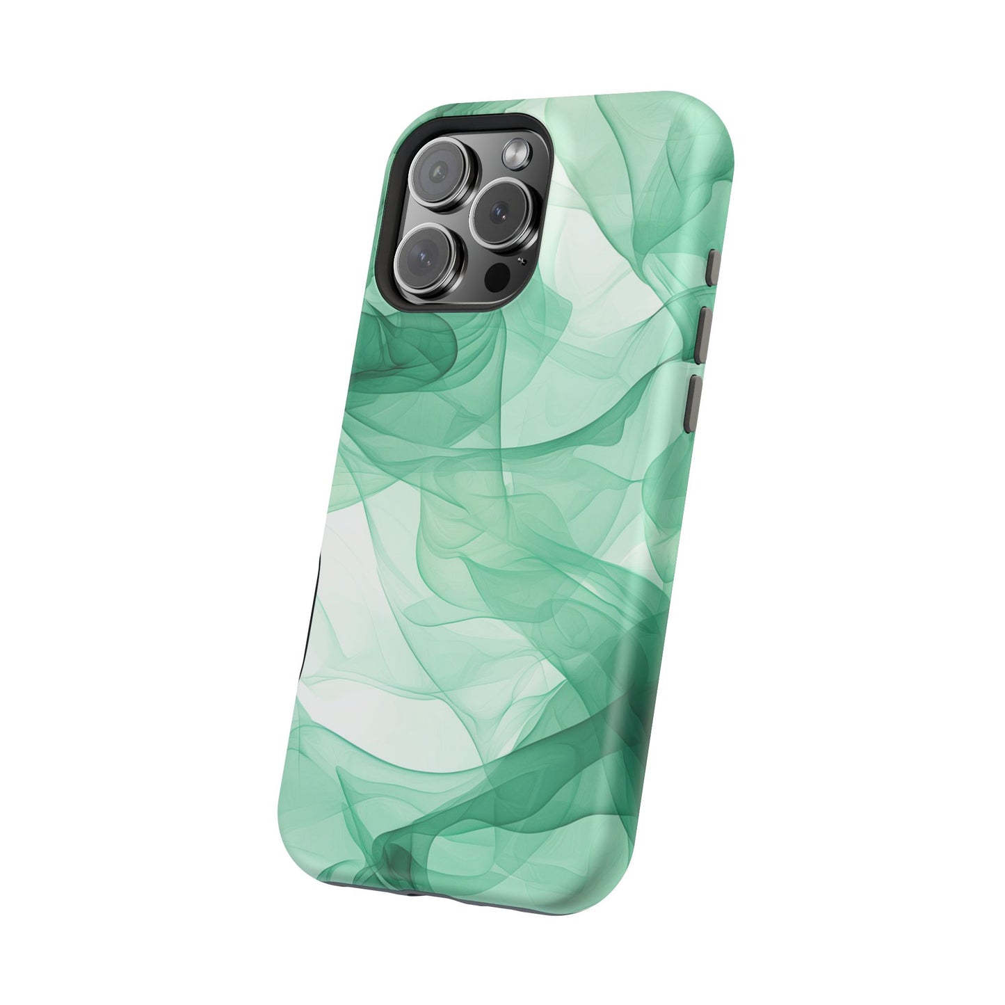 Translucent Flowing Green Fabric MagSafe iPhone Case – Elegant Fluid Design