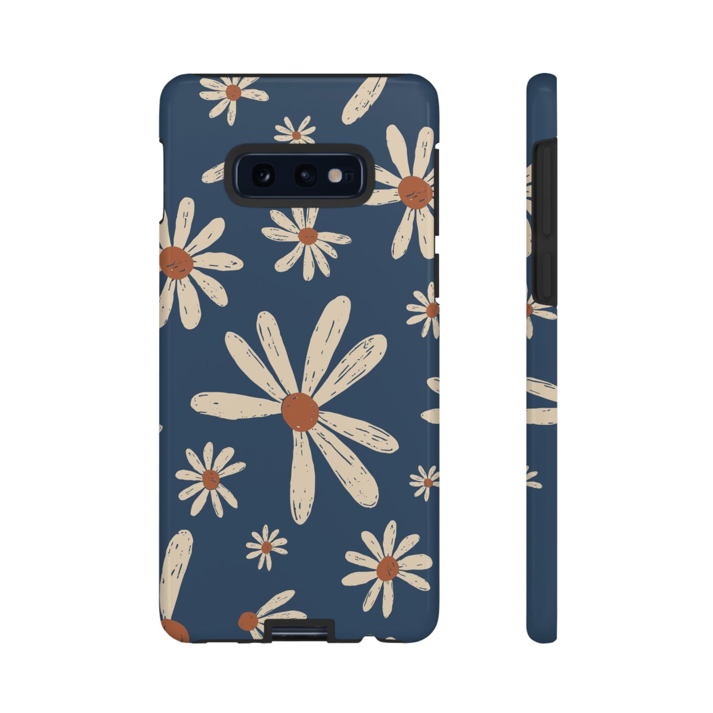Vintage Daisies Samsung Galaxy Case – Navy Blue Floral Design, Scratch-Resistant with Shock-Absorbing Bumper