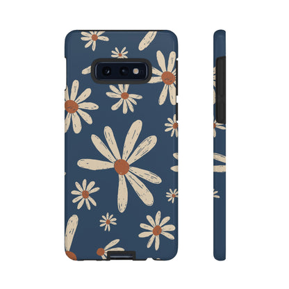 Vintage Daisies Samsung Galaxy Case – Navy Blue Floral Design, Scratch-Resistant with Shock-Absorbing Bumper