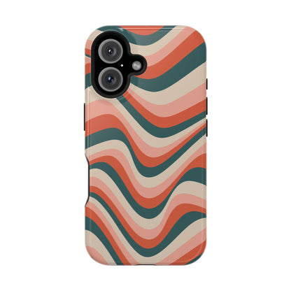 Groovy Waves MagSafe iPhone Case – Retro 70s-Inspired Stripes in Coral, Cream, and Teal