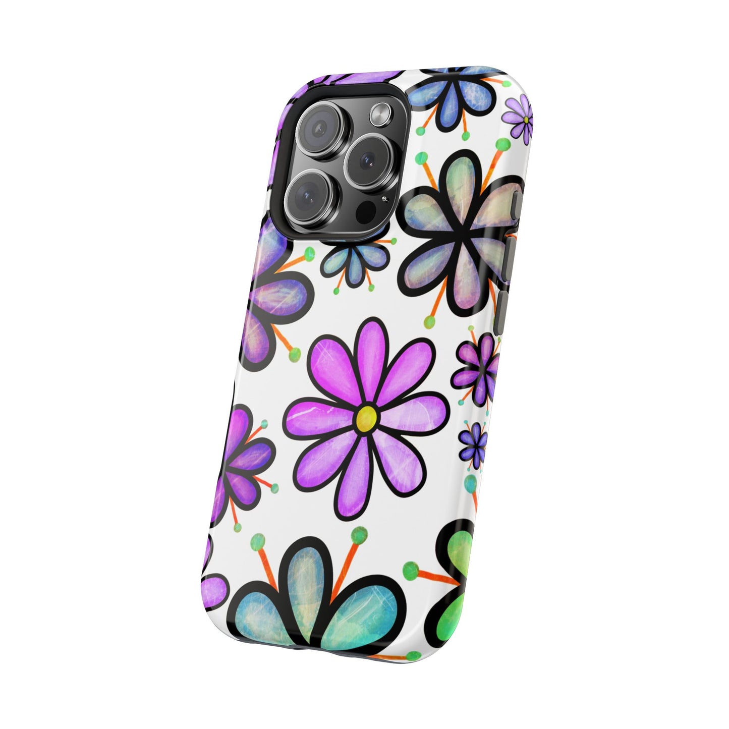 Whimsical Lavender Floral MagSafe iPhone Case – Ultra-Slim, High-Gloss Finish