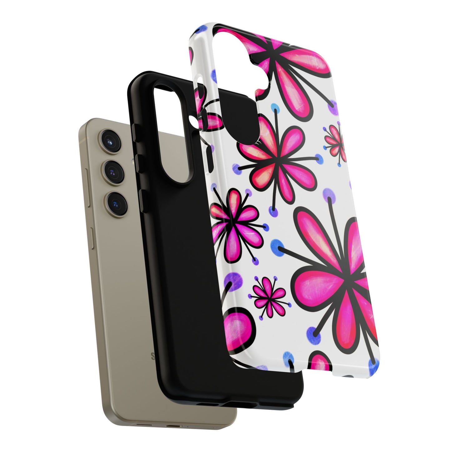 Pink Retro Bloom Samsung Galaxy Case – Ultra-Slim Design, Glossy Finish