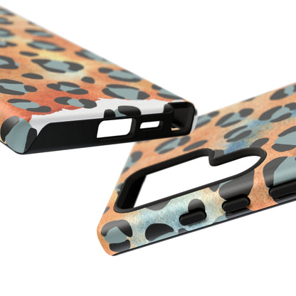 Sunset Watercolor Leopard Print Tough Samsung Galaxy Case – Artistic Animal Pattern with Dual-Layer Protection