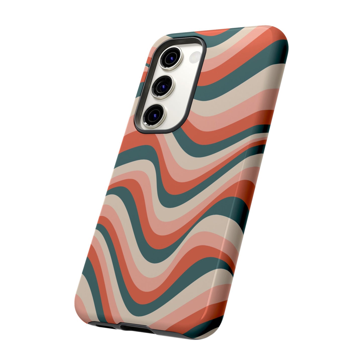 Groovy Waves Samsung Galaxy Case – Retro 70s-Inspired Stripes in Coral, Cream, and Teal