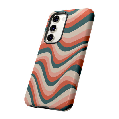 Groovy Waves Samsung Galaxy Case – Retro 70s-Inspired Stripes in Coral, Cream, and Teal