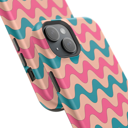 Retro Waves Pattern MagSafe iPhone Case – Shockproof Design with Dual-Layer Protection