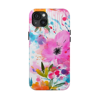 Color Splash Pink & Orange Watercolor Floral - iPhone Case