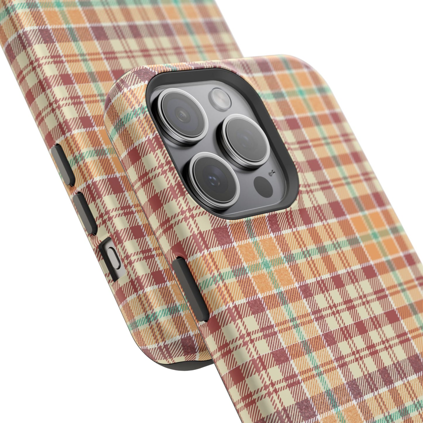 Retro Chic Plaid MagSafe iPhone Case in Red, Orange, Green & Cream – Vintage Design Meets Modern Tech