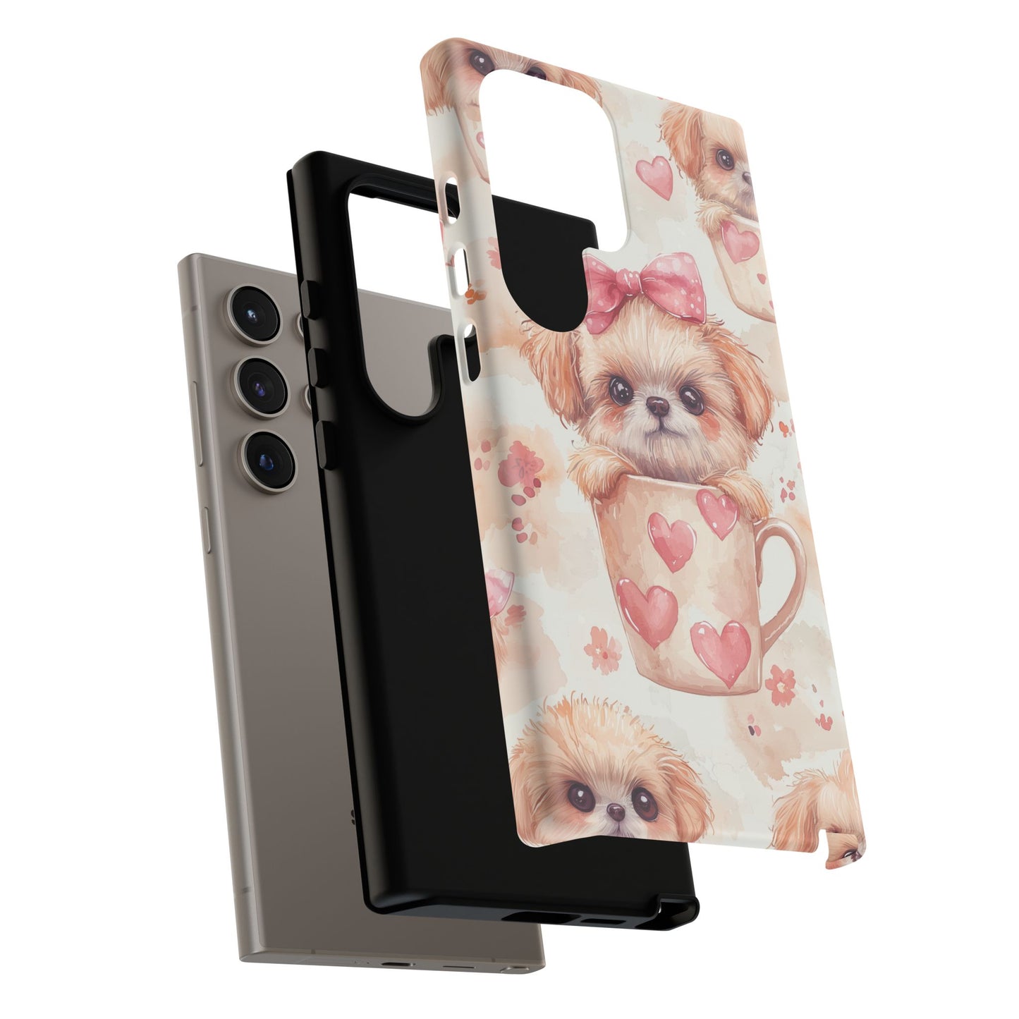 Adorable Puppy in Teacup Samsung Galaxy Case – Tough, Dual-Layer Protection with Cute Pink Bow Design