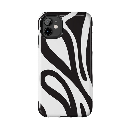 Modern Black and White Abstract Tough iPhone Case – Bold Graphic Pattern with Dual-Layer Protection