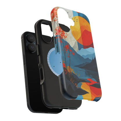 Abstract Autumn Landscape MagSafe iPhone Case – Bold Colorful Sunset Design, Dual-Layer Protection