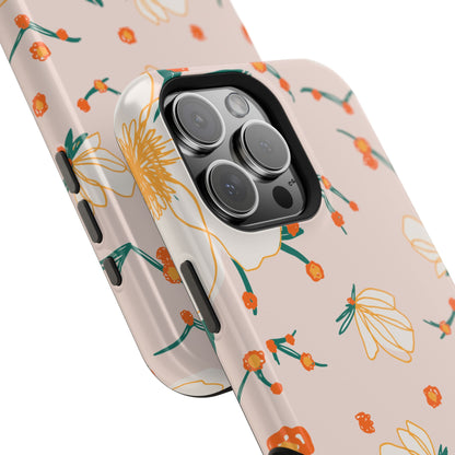 Elegant Magnolia Blossom Tough MagSafe iPhone Case – Soft Blush Background, Shock-Resistant Design