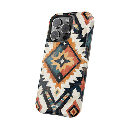 Vintage Southwestern Diamond Tough MagSafe iPhone Case – Rustic Tribal Design, Dual-Layer Protection