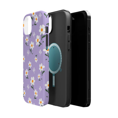 Purple Daisy Garden MagSafe  iPhone Case – Soft Lavender Background, Shockproof Protection with Slim Fit