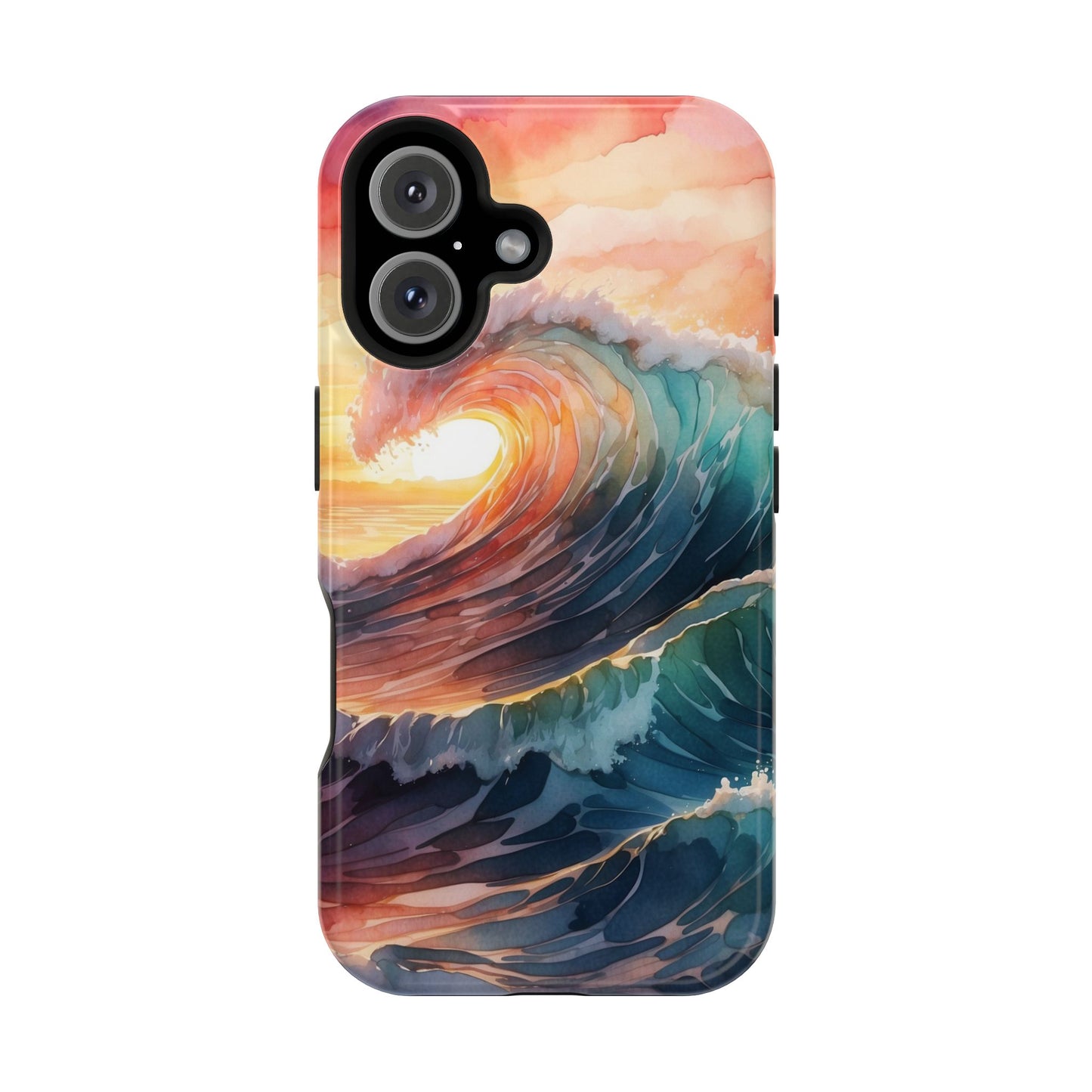 Ocean Sunrise Wave MagSafe iPhone Case – Vibrant Watercolor Wave Design