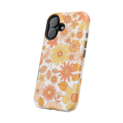 Vintage Floral Bloom MagSafe iPhone Case – Warm Orange & Yellow Retro Flower Design with Matte Finish