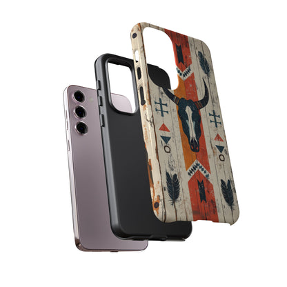 Rustic Western Bull Skull Tough Samsung Galaxy Case – Distressed Wood Design, Dual-Layer Protection
