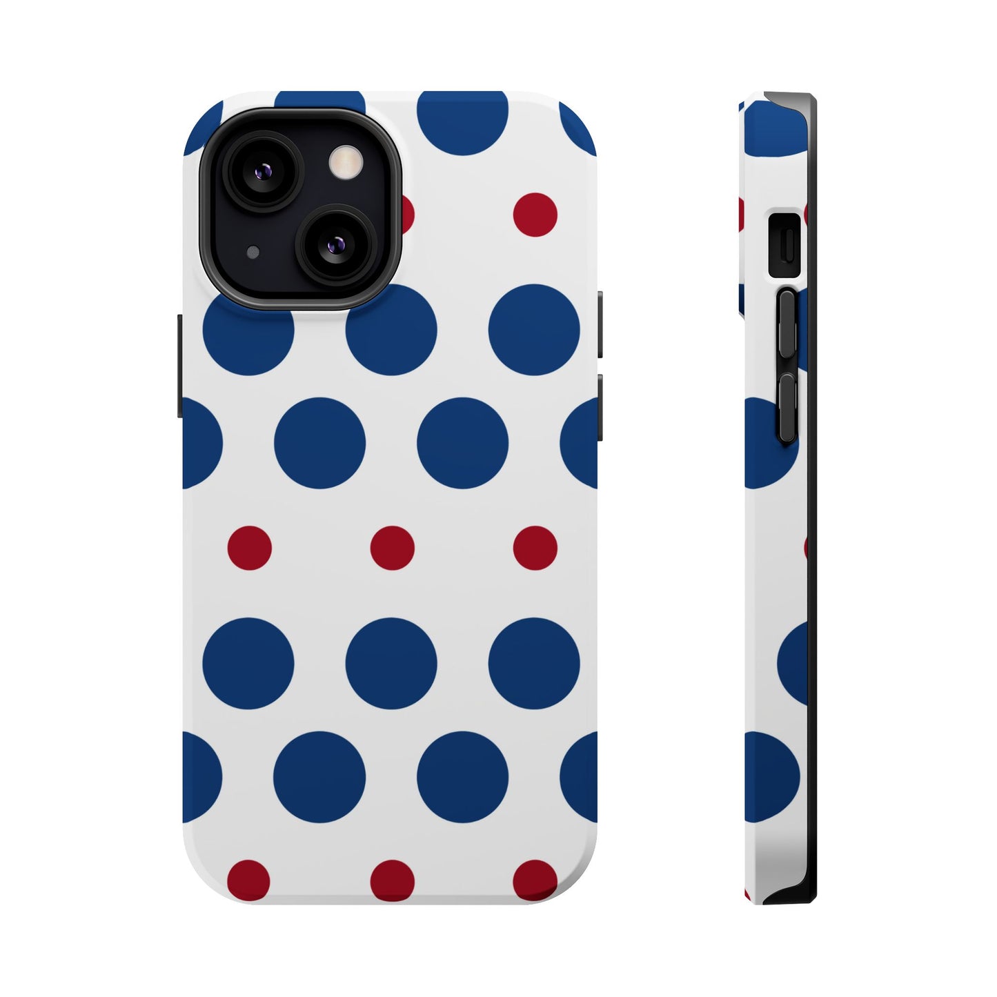 Bold Navy & Red Polka Dot Pattern – MagSafe iPhone Case