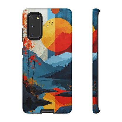 Abstract Autumn Landscape Samsung Galaxy Case – Bold Colorful Sunset Design, Dual-Layer Protection