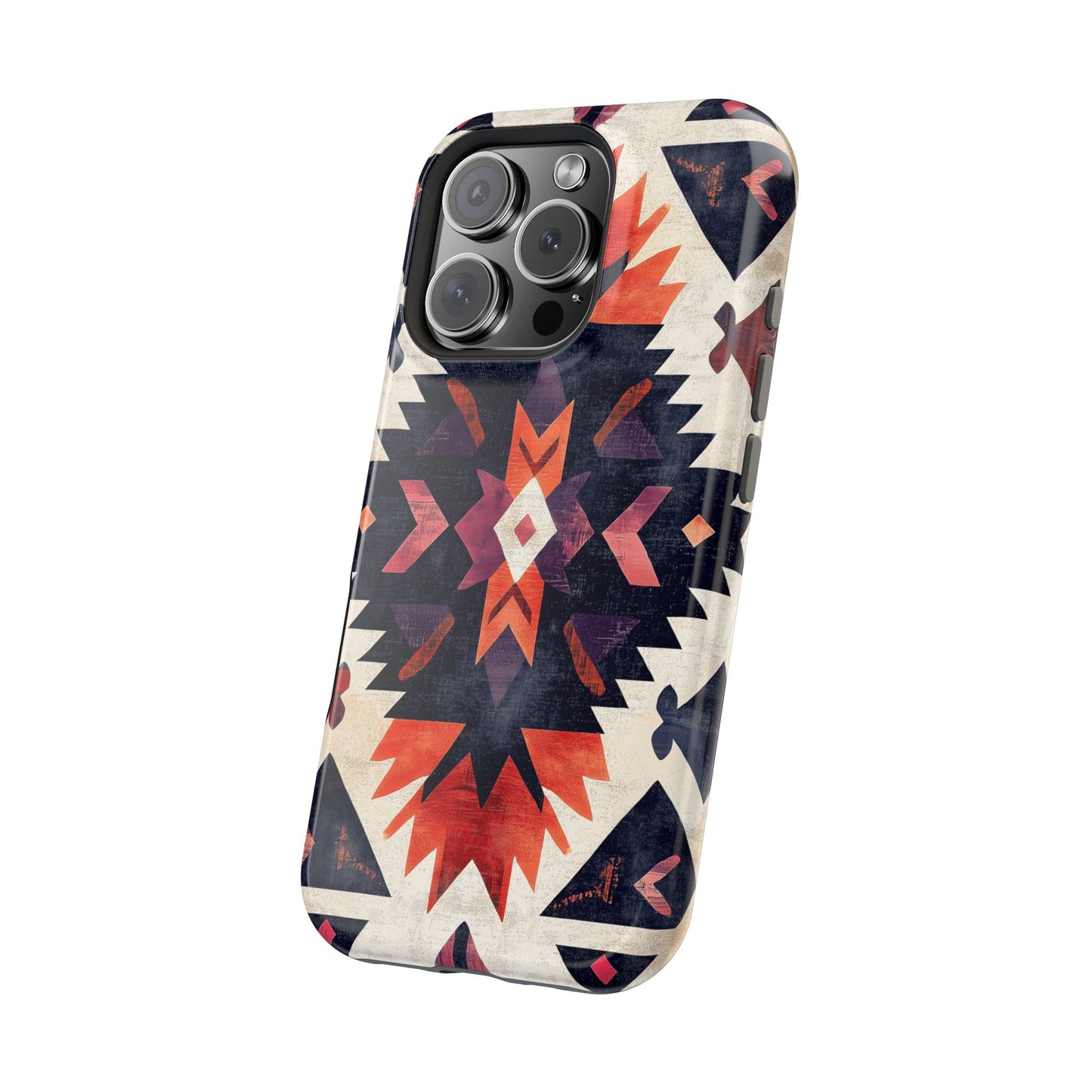 Boho Tribal Starburst Tough MagSafe iPhone Case – Vibrant Geometric Design, Dual-Layer Protection