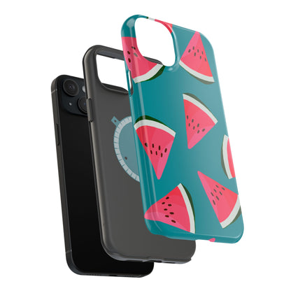 Watermelon Bliss MagSafe iPhone Case – Vibrant Summer Fruit Design on Teal Background