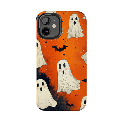 Spooky Ghosts & Bats iPhone Case – Vibrant Orange Halloween Design