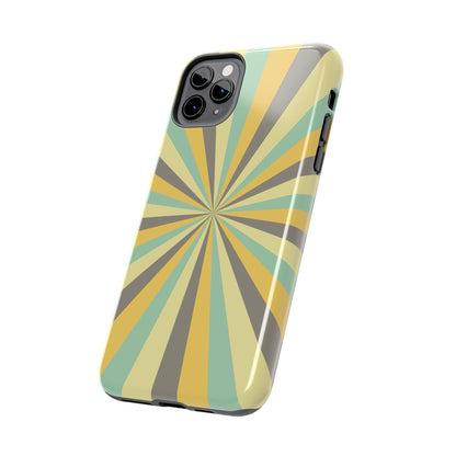 Vintage Sunburst Rays iPhone Case – Bold 70s-Inspired Burst in Yellow, Mint, and Gray