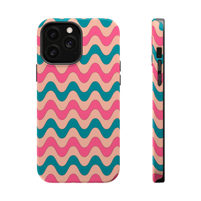 Retro Waves Pattern MagSafe iPhone Case – Shockproof Design with Dual-Layer Protection