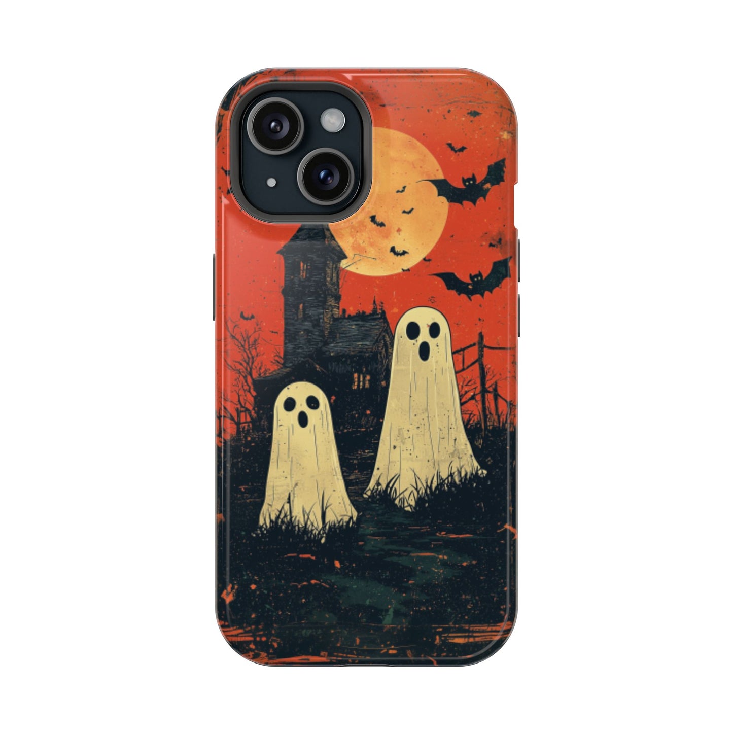 Haunted House & Ghosts MagSafe iPhone Case – Spooky Halloween Full Moon Design