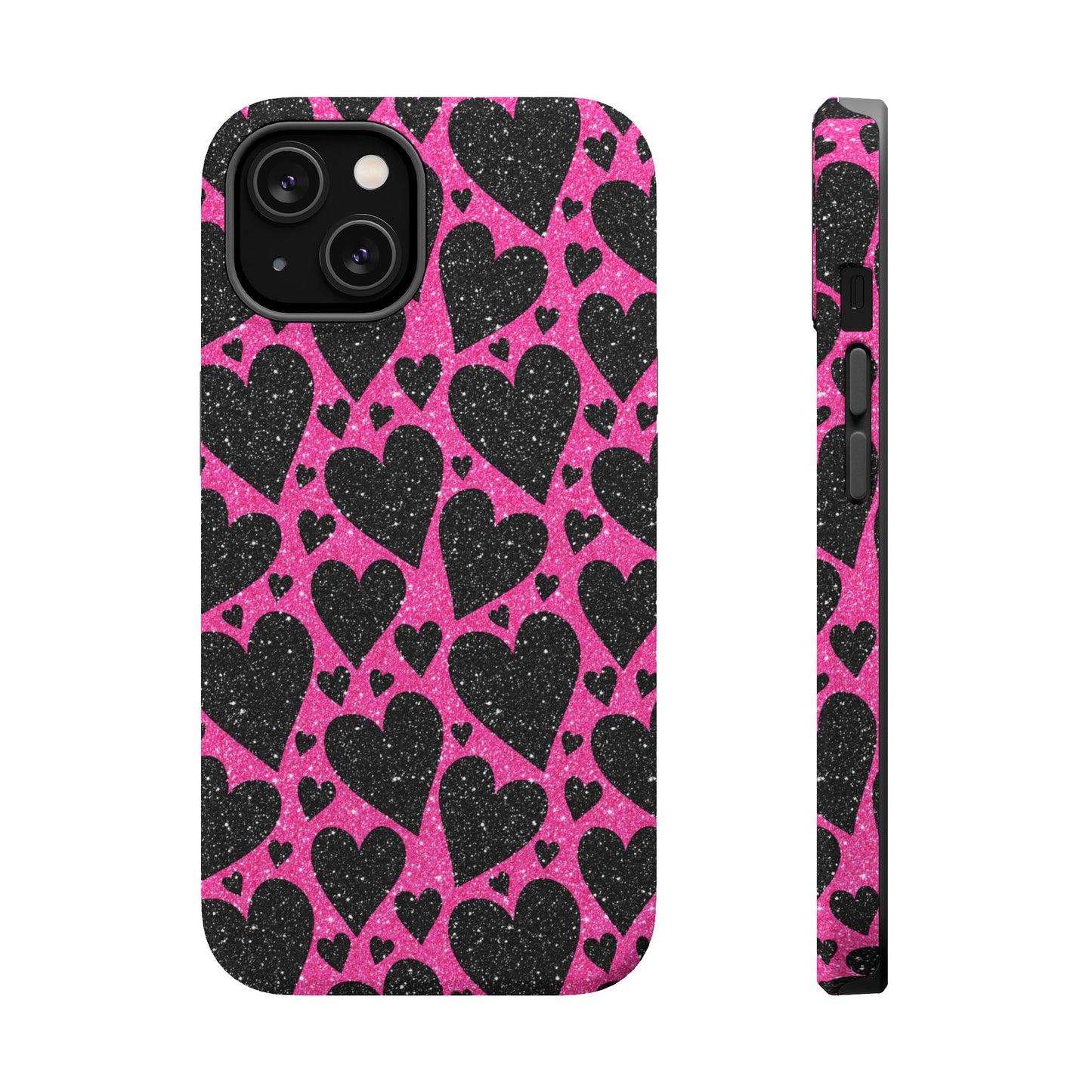 Pink Glitter Hearts MagSafe iPhone Case