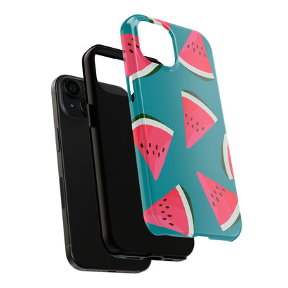 Watermelon Bliss iPhone Case – Vibrant Summer Fruit Design on Teal Background