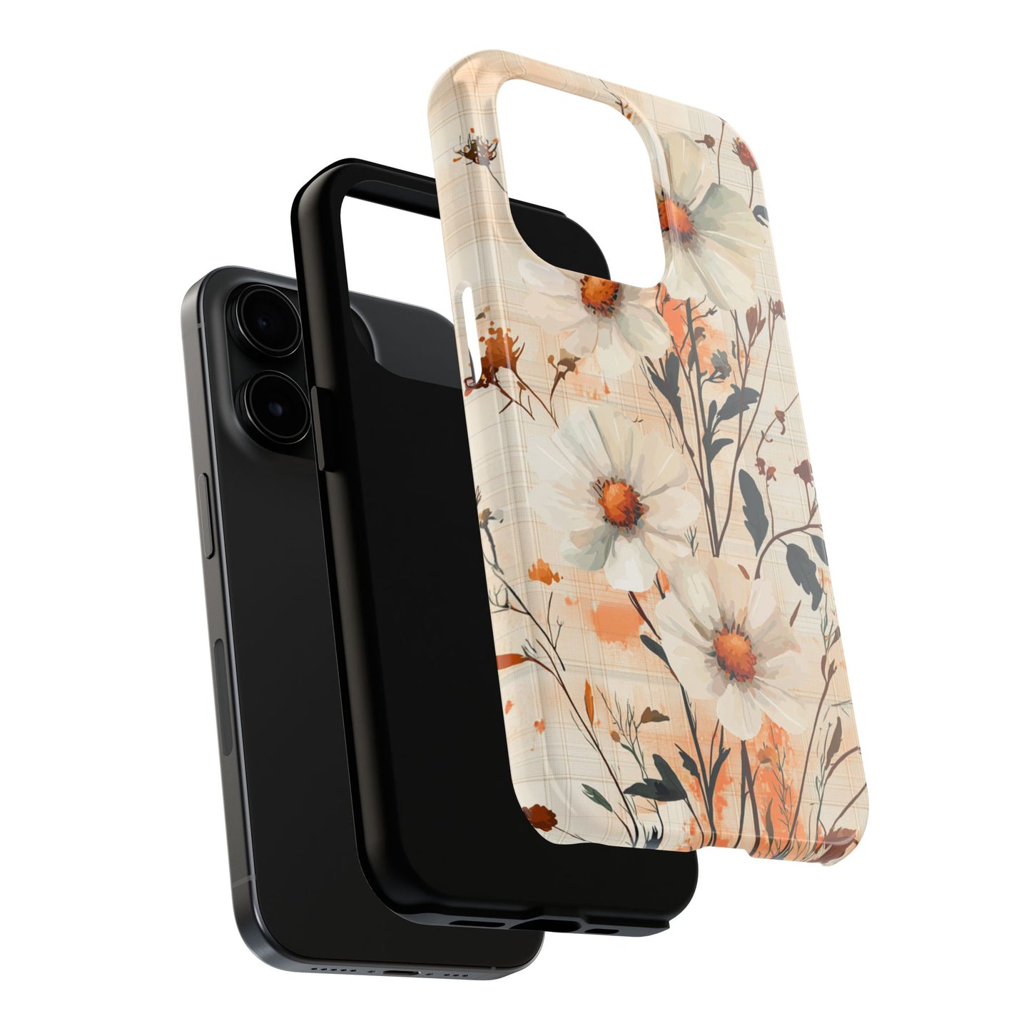 Pastel Orange Floral iPhone Case - Elegant Plaid Protective Cover