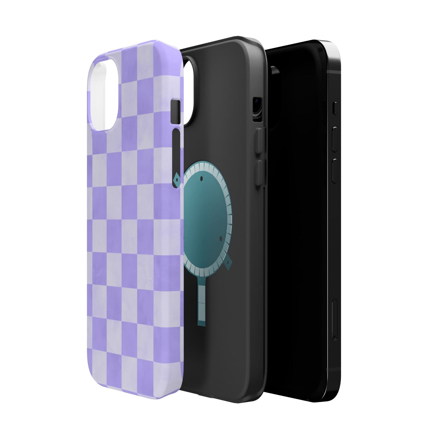 Lavender Checkerboard MagSafe iPhone Case – Shockproof, Smooth Matte Finish, Dual-Layer Design