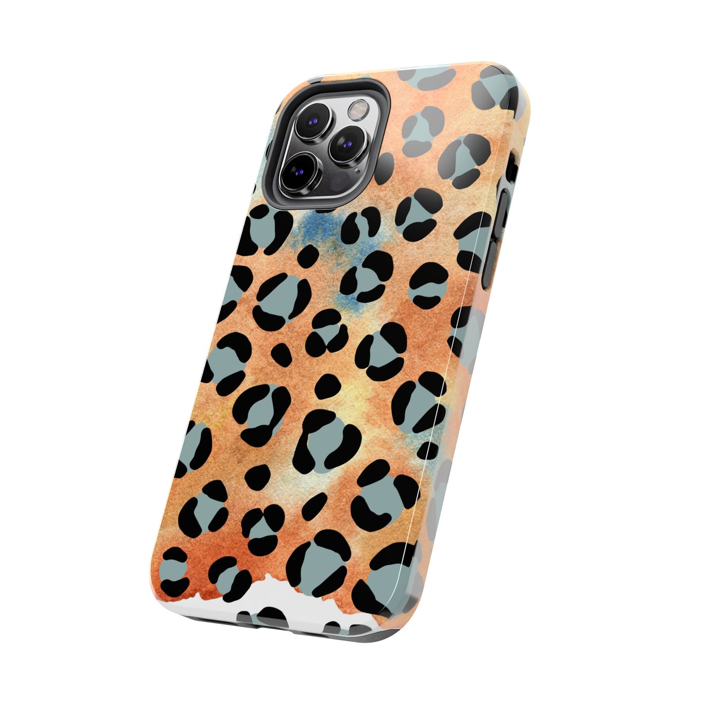 Sunset Watercolor Leopard Print Tough iPhone Case – Artistic Animal Pattern with Dual-Layer Protection