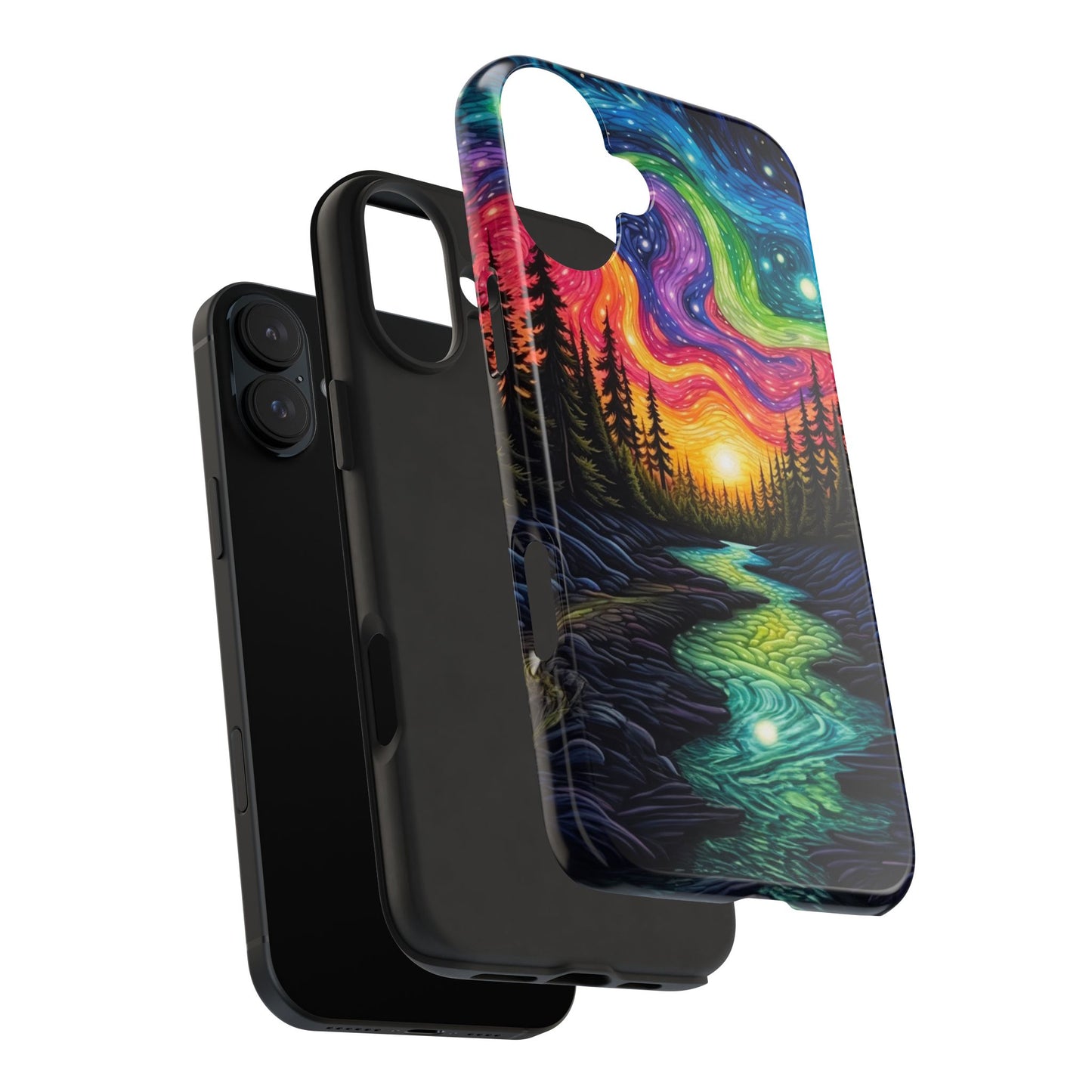 Celestial Nightscape iPhone Case – Vibrant River and Starry Sky Design